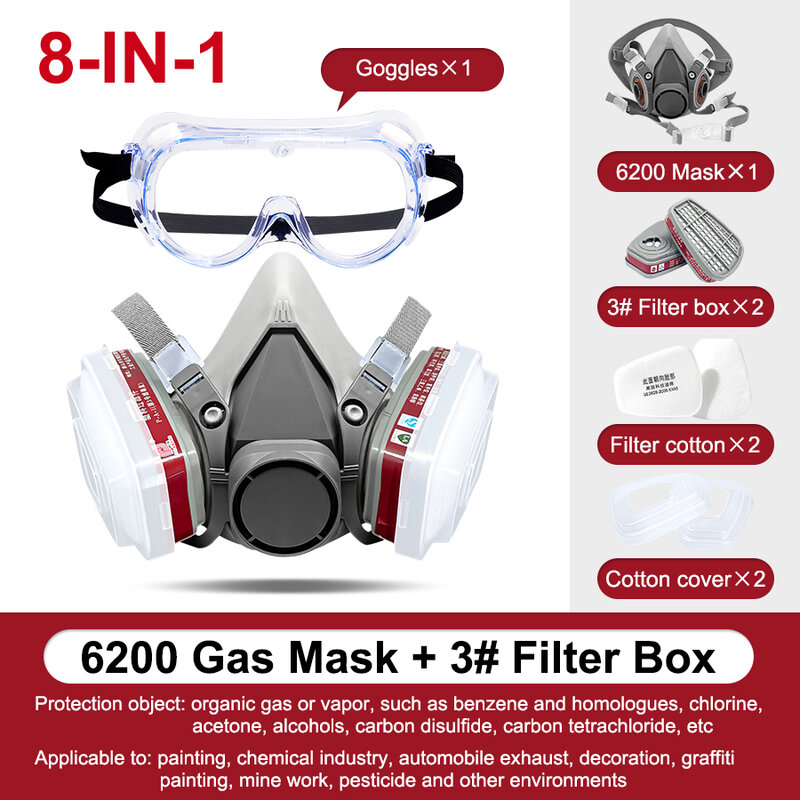 6200 قناع الغاز نصف الوجه التنفس عقال لطلاء رذاذ الغبار واقية الجسيمات الكيميائية تصفية مع القطن 5N11/2091