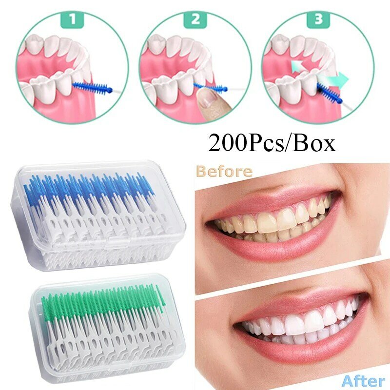 فرش سيليكون بين الأسنان مع خيط ، فرشاة أسنان أدوات تنظيف الفم ، بين الأسنان ، وحدات