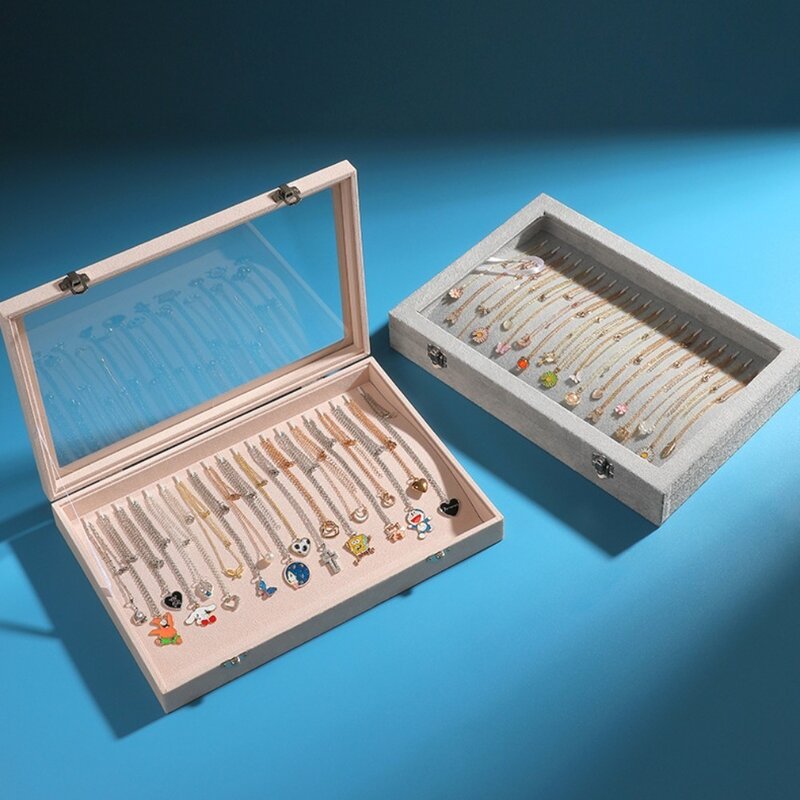 صندوق قلادة مخملي مربع الشكل ، عرض مجوهرات عالي السعة ، لون ثابت ، تخزين مخملي ، جديد