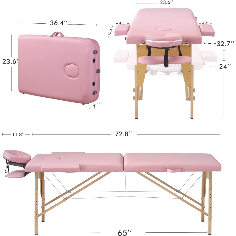 Prilinex-طاولة تدليك محمولة قابلة للطي ، سرير سبا مع حقيبة حمل ، حامل الوجه ، مسند ذراع ومنصّة يدوية ، قسمين