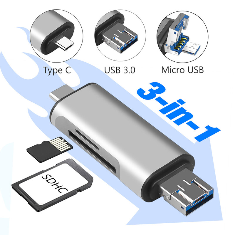 USB 3.0 مايكرو USB نوع C قارئ بطاقة عالية السرعة نقل وتغ محول SDHC SD TF قارئ بطاقة مايكرو SD لأجهزة لوحية الهاتف المحمول