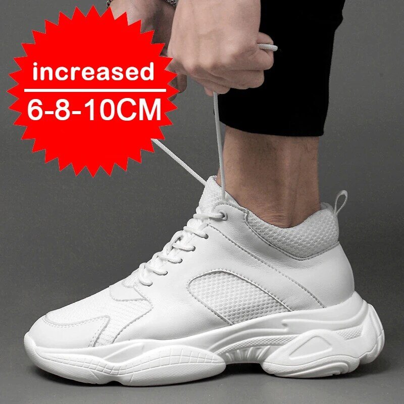 موضة أحذية رياضية رجل مصعد أحذية الارتفاع زيادة نعل 8 سنتيمتر أبيض أسود أطول أحذية الرجال تنفس الترفيه الرياضة حجم كبير