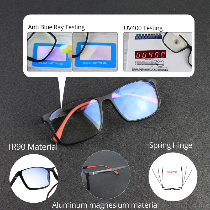 التقدمي متعدد البؤر نظارات للقراءة مكافحة الضوء الأزرق للرجال للنساء TR90 الألومنيوم المغنيسيوم الرياضة مربع إطار نظارات UV400