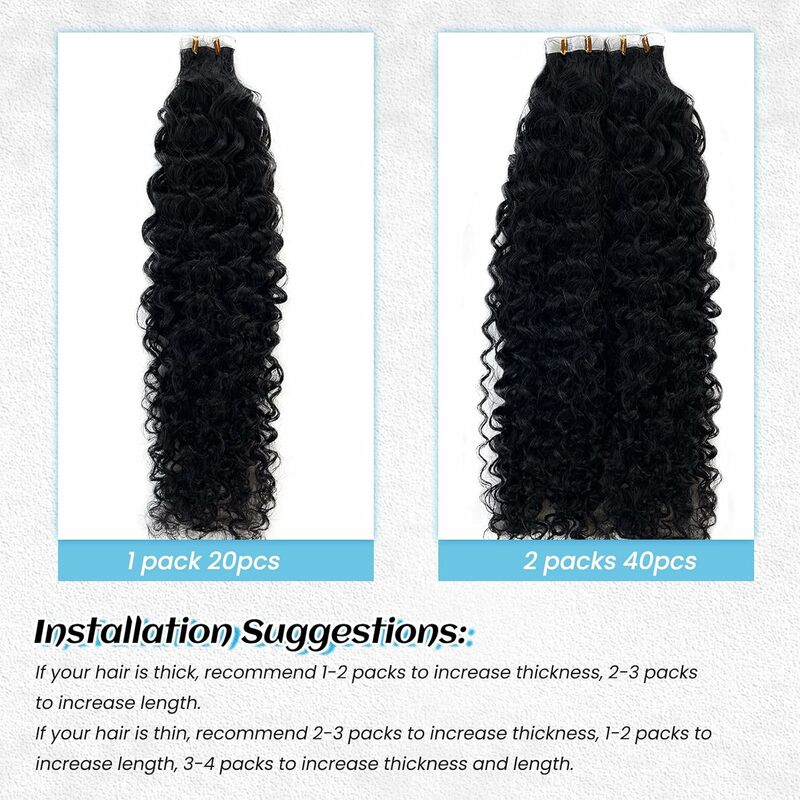مجعد الشعر للنساء السود ، الشريط في الشعر البشري ، Ins صالون أسود ، عالية الجودة ، # 1B