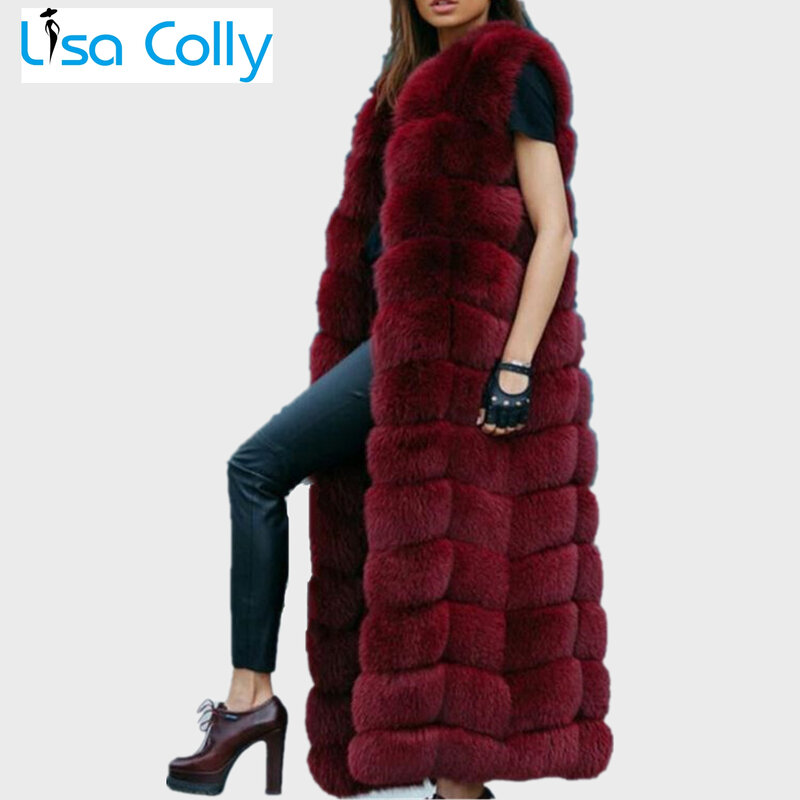 Lisa Colly-سترة شتوية من الفرو الصناعي للنساء ، معطف فرو صناعي طويل للغاية ، ملابس خارجية
