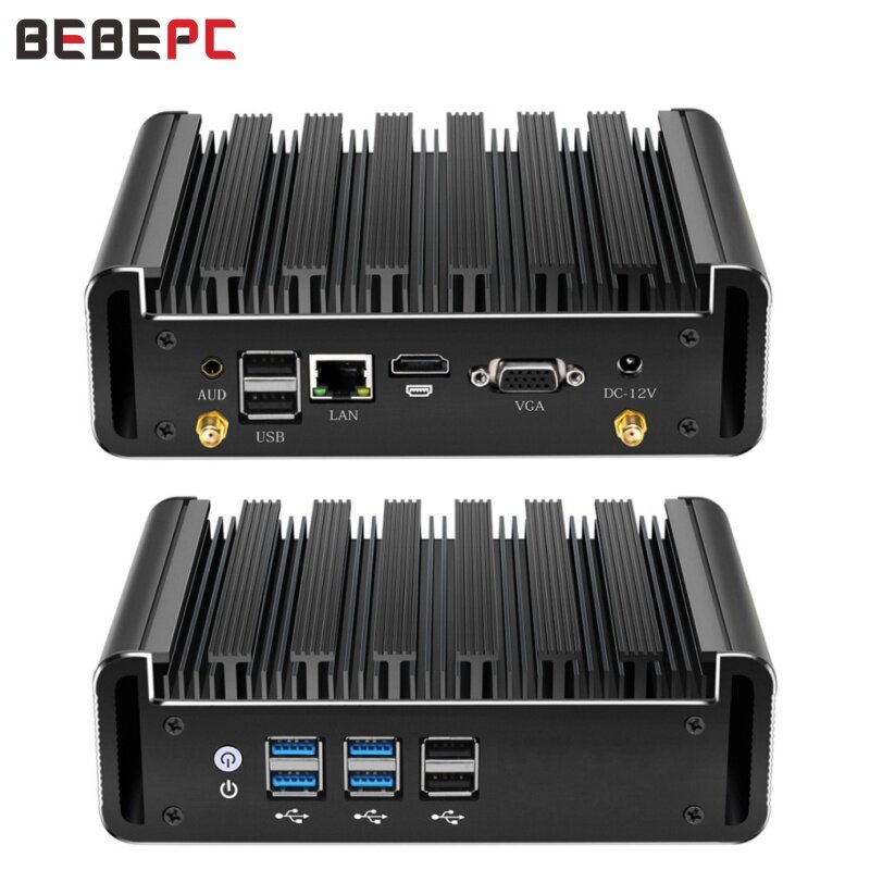 BEBEPC جهاز كمبيوتر صغير إنتل كور i7-7500U i5 5200U i3 7100U/5005U بدون مروحة الكمبيوتر 300 متر واي فاي HDMI ويندوز 10 4K UHD مكتب الكمبيوتر