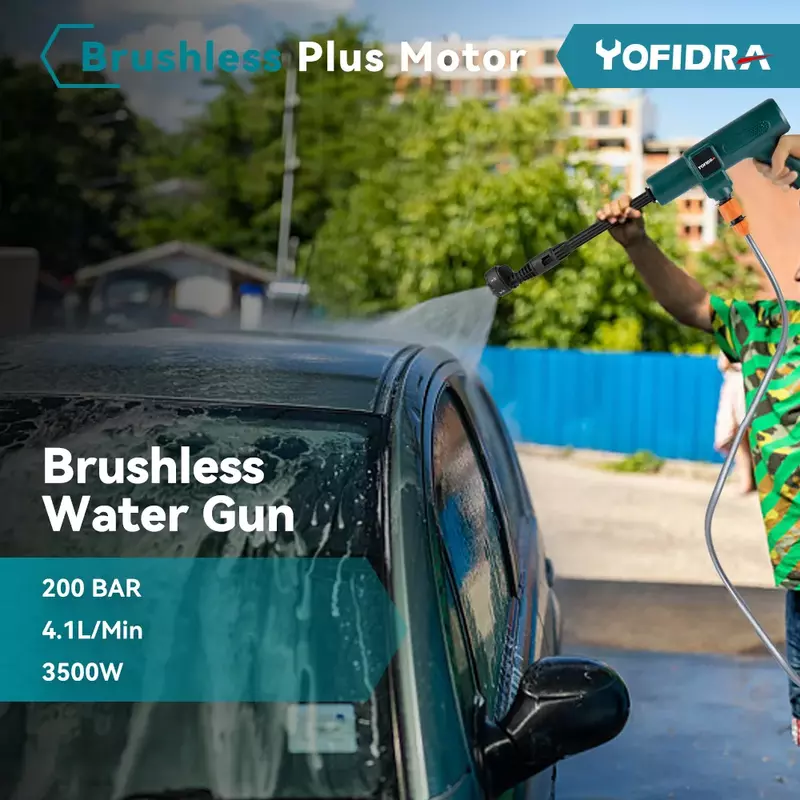 Yofidra-مسدس ماء كهربائي بدون فرش ، 6 في 1 فوهات ، تنظيف السيارات ، سقي الحديقة ، بدلة لبطارية ماكيتا 18 فولت ، 200Bar