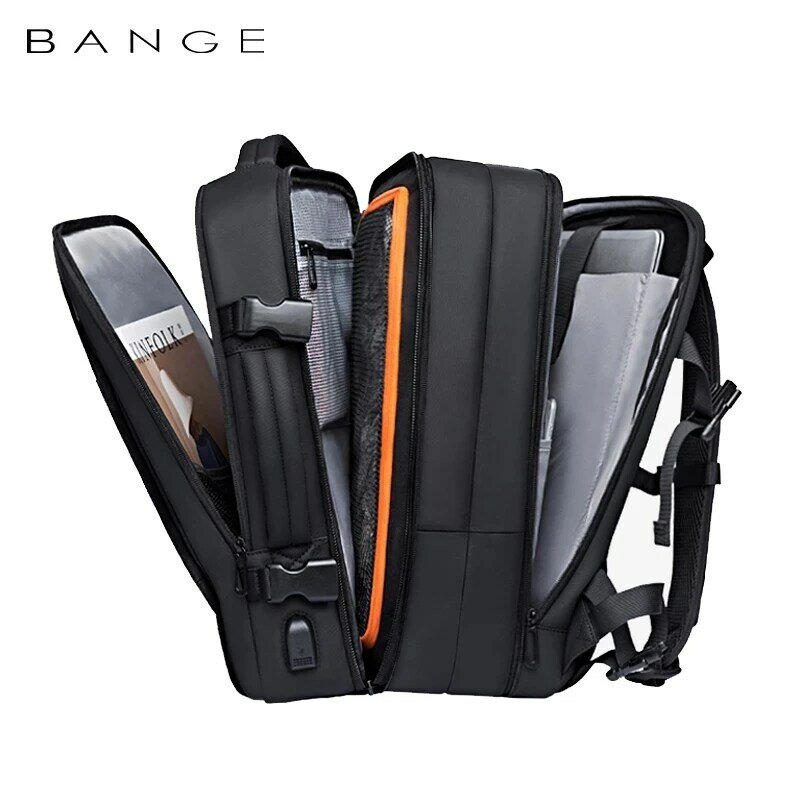 BANGE حقيبة السفر الرجال حقيبة ظهر للعمل مدرسة قابلة للتوسيع USB حقيبة سعة كبيرة 17.3 كمبيوتر محمول مقاوم للماء على ظهره الموضة