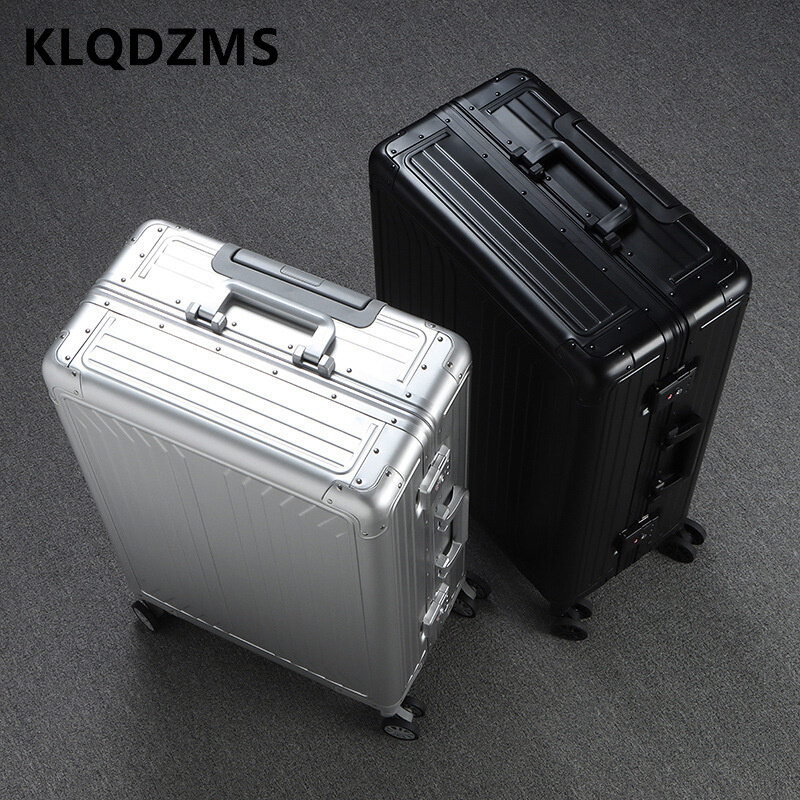 حقيبة سفر من KLQDZMS مقاس 20 بوصة و24 بوصة للرجال مصنوعة من سبائك الألومنيوم والمغنسيوم حقيبة ترولي للسيدات للأعمال صندوق رمز الصعود المتداول