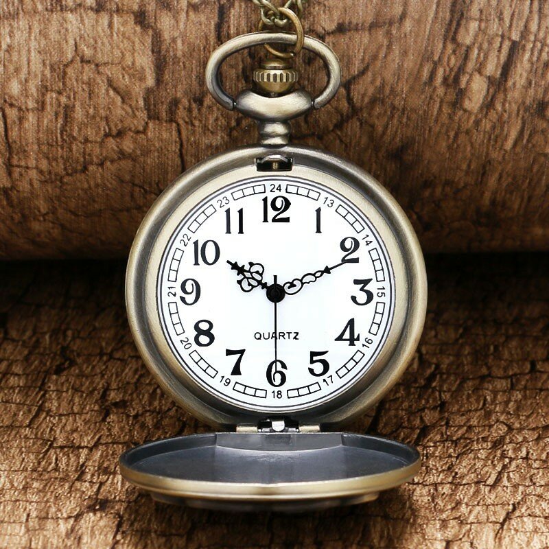 الكلاسيكية البرونزية الحيوان محفورة كوارتز ساعة الجيب للرجال ، قلادة العتيقة ، سلسلة قلادة ، ساعات عتيقة ، هدية رائعة