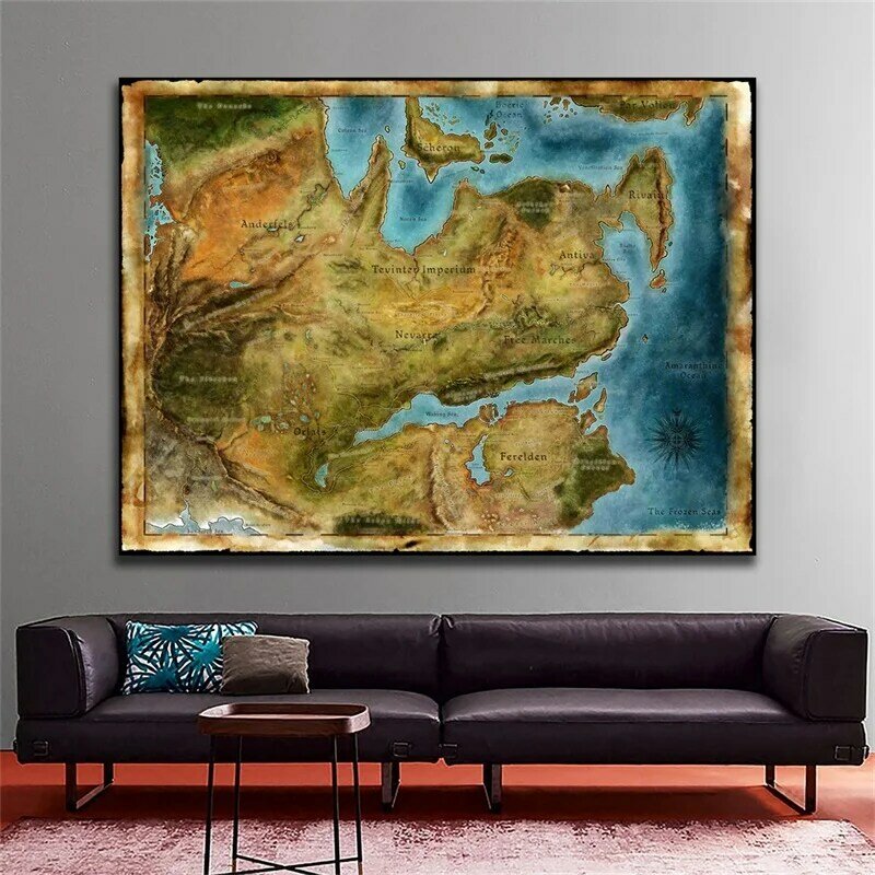 84*59cm Vintage Map Wall Art Poster Retro Canvas Painting Unframed Prints Decorative Pictures Living Room Home Decoration