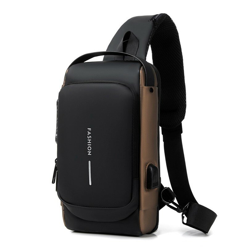 حقيبة صدر للرجال مضادة للسرقة مقاومة للماء ، حقائب حبال متقاطعة مع الجسم USB ، كتف واحد ، جديد