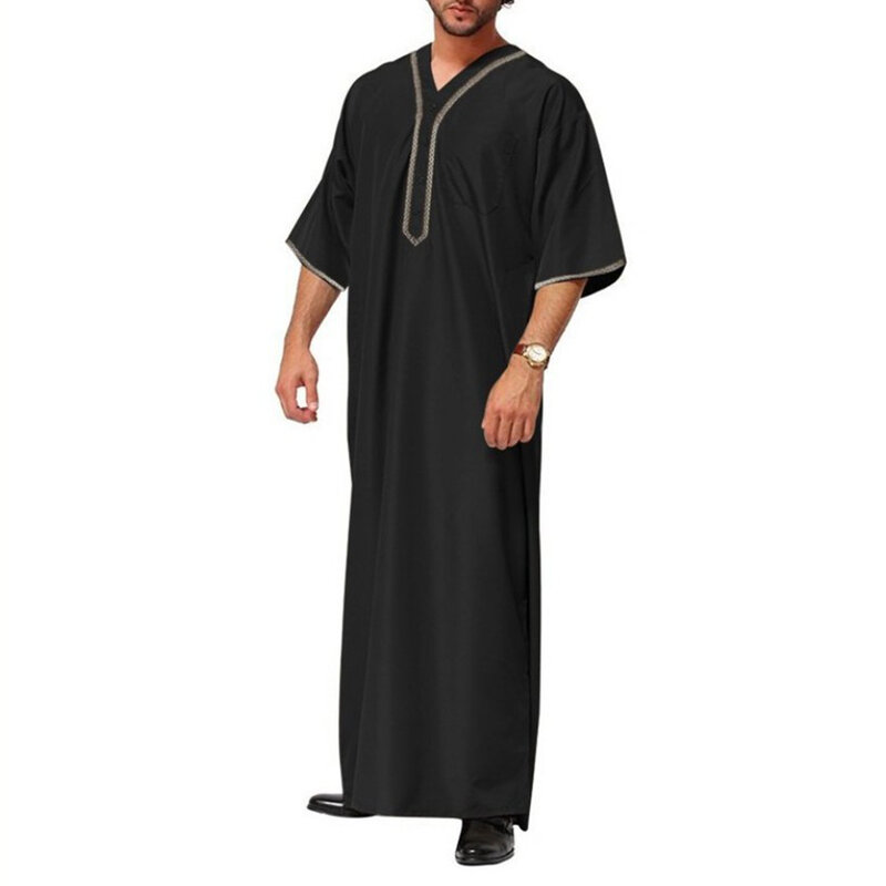 رداء قفطان طويل من البوليستر بطول الركبة للرجال ، ثوب نوم رجالي مسلم ، عباية سعودية ، ملابس منزلية قصيرة ، موضة ، M-2XL
