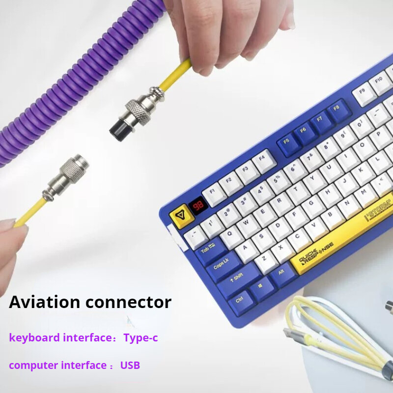 USB نوع C لوحة المفاتيح الميكانيكية كابل ، ملفوف الأسلاك ، الطيار سطح المكتب موصل الطيران الكمبيوتر