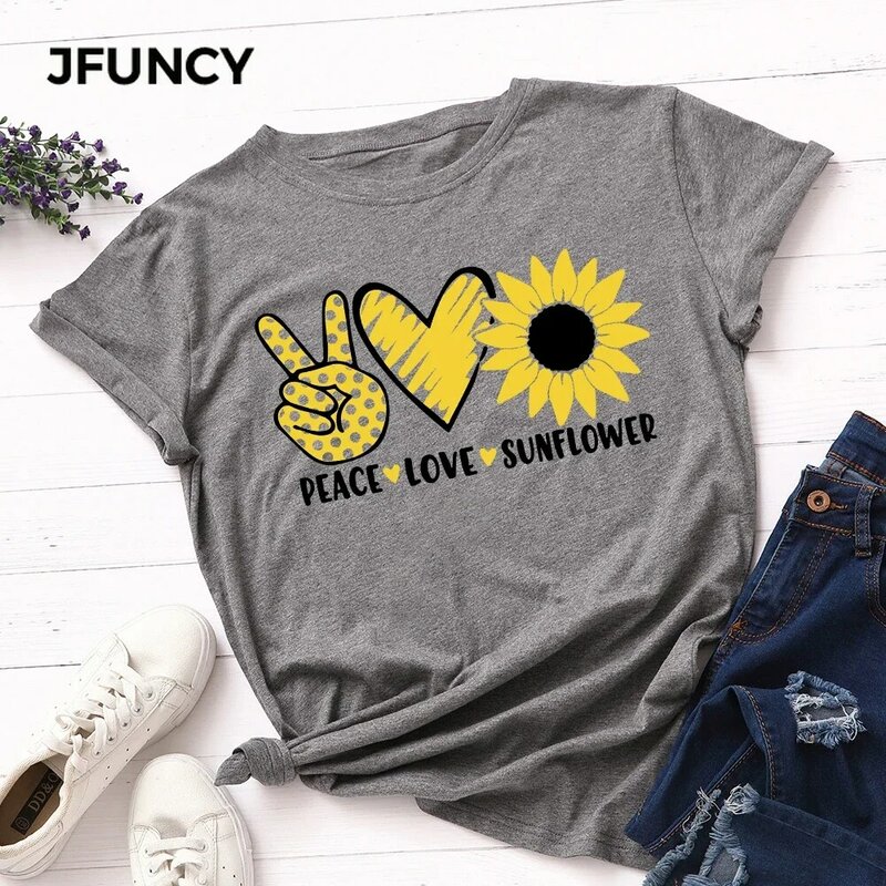 JFUNCY-تي شيرت نسائي بأكمام قصيرة ، تي شيرت مطبوع للسيدات ، قميص قطني غير رسمي ، الصيف ، من من من من من من من