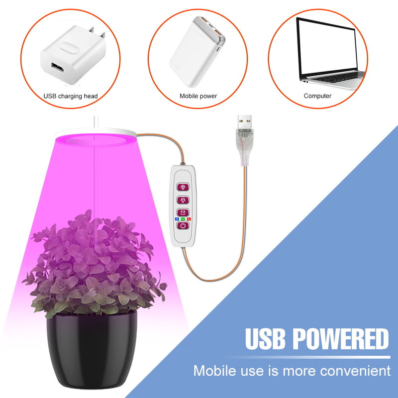 LED تنمو ضوء 5 فولت USB الطيف الكامل الملاك الدائري تنمو ضوء الإضاءة فيتو مصباح الدفيئة بذور النبات النمو خيمة للشتلات