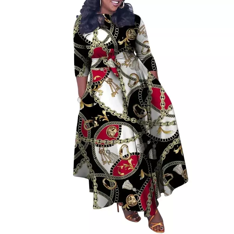فساتين Dashiki الأفريقية للنساء ، طويلة الأكمام ، س الرقبة ، حجم كبير ، الطباعة ، فستان ماكسي ، ملابس الخريف ، L-5XL ، 2022