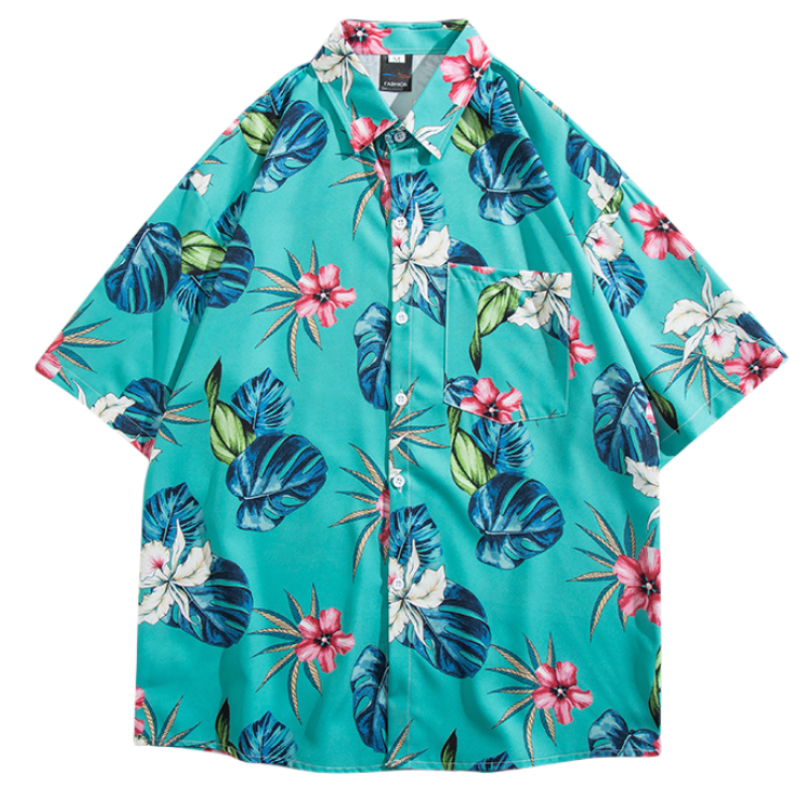 قميص زهري بأكمام قصيرة من Hawaii للرجال ، متعدد الاستخدامات ، وسيم ، فضفاض ، كاجوال ، شاطئ ، عطلة ، معطف ، موضة الصيف