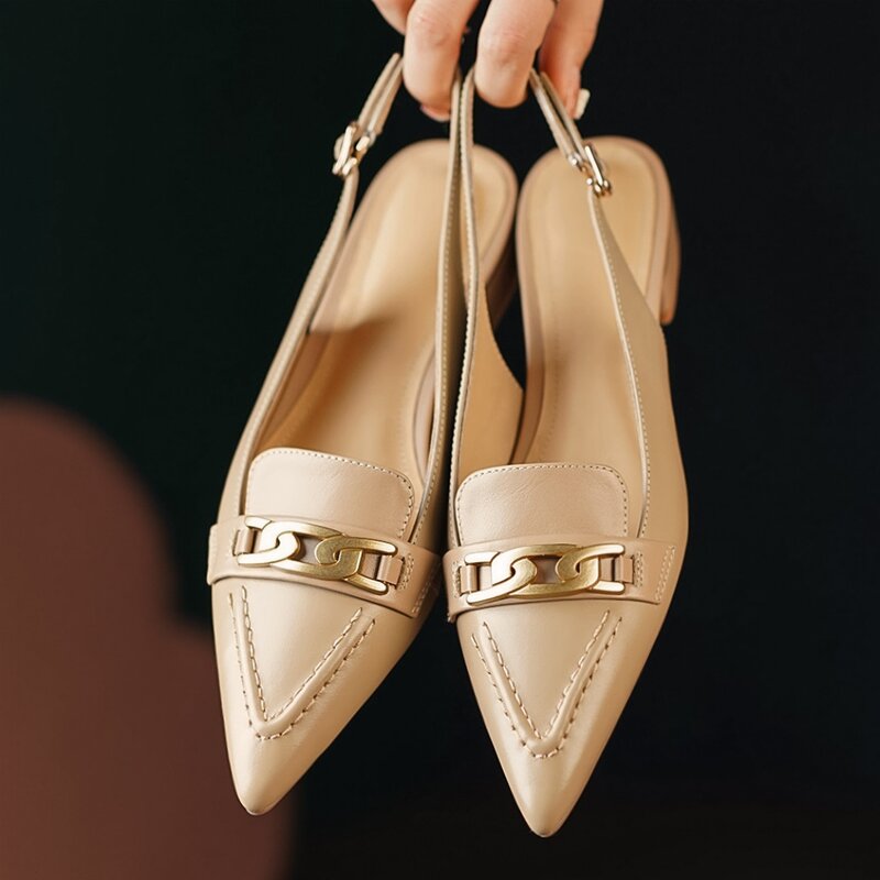 Danxuefei-حذاء من الجلد الطبيعي للنساء ، مسطح مدبب من الأمام ، ناعم ومريح ، مع مشبك معدني ، عالي الجودة ، ناعم ومريح