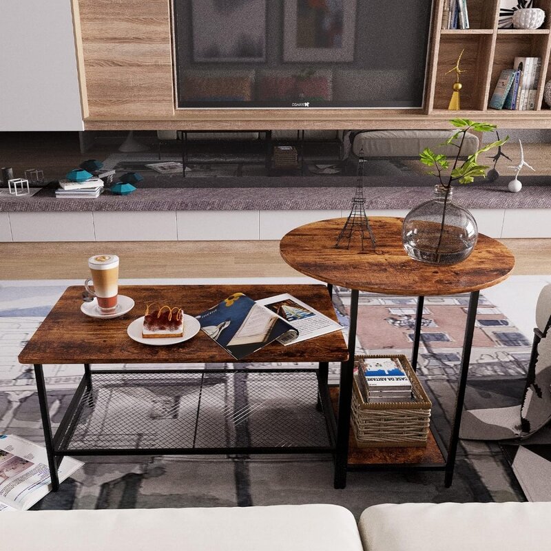 هوهو-مجموعة من 2 الجرف تخزين طاولات القهوة ، طاولة كبيرة مع الإطار المعدني ، غرفة المعيشة ، شرفة المقصورة ، غرفة نوم وغرفة الطعام