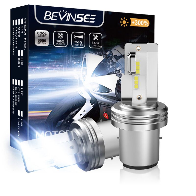 Bevinsee BA20D LED للدراجات النارية المصباح 12 فولت 3000LM H6 LED مصابيح كهربائية التوصيل والتشغيل بدون مروحة اللاسلكية موتو كشافات استبدال