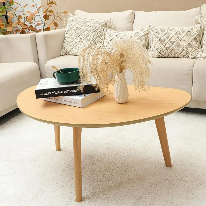طاولة قهوة خشبية بيضاوية الشكل صغيرة ، مركز غرفة معيشة حديث ، عرض بسيط ، أثاث منزلي ، قهوة منتصف القرن