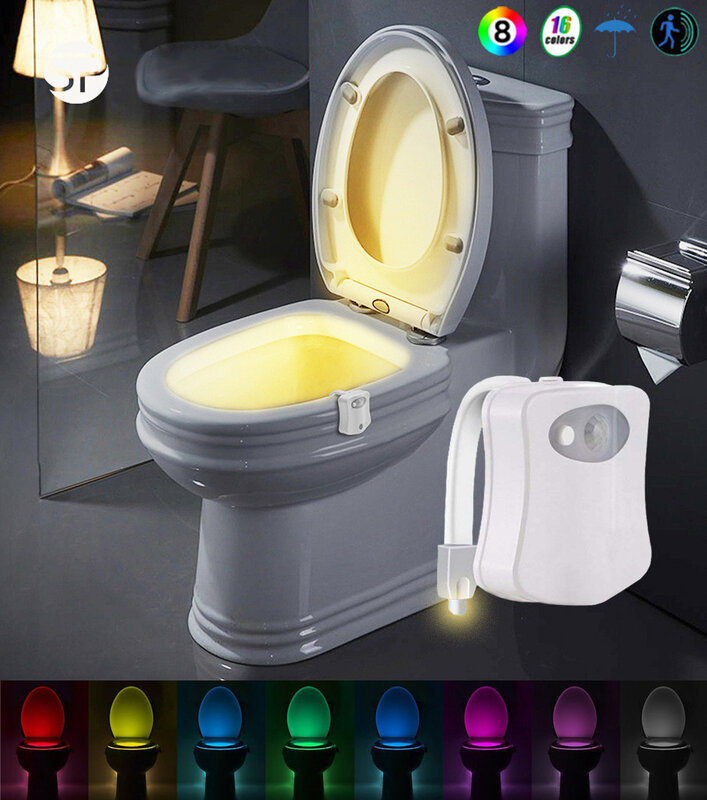 LED ضوء المرحاض PIR استشعار الحركة 8/16 ألوان مقعد المرحاض ليلة ضوء مقاوم للماء WC الخلفية ل WC LED مصباح لوميناريا
