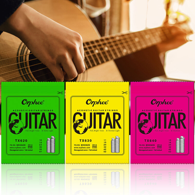 مجموعة أوتار الغيتار الصوتية المعدنية من LOOK ory مجموعة أوتار سداسية النواة والنيكل لون مشرق كامل TX620/630/640 سلسلة للموسيقى الشعبية