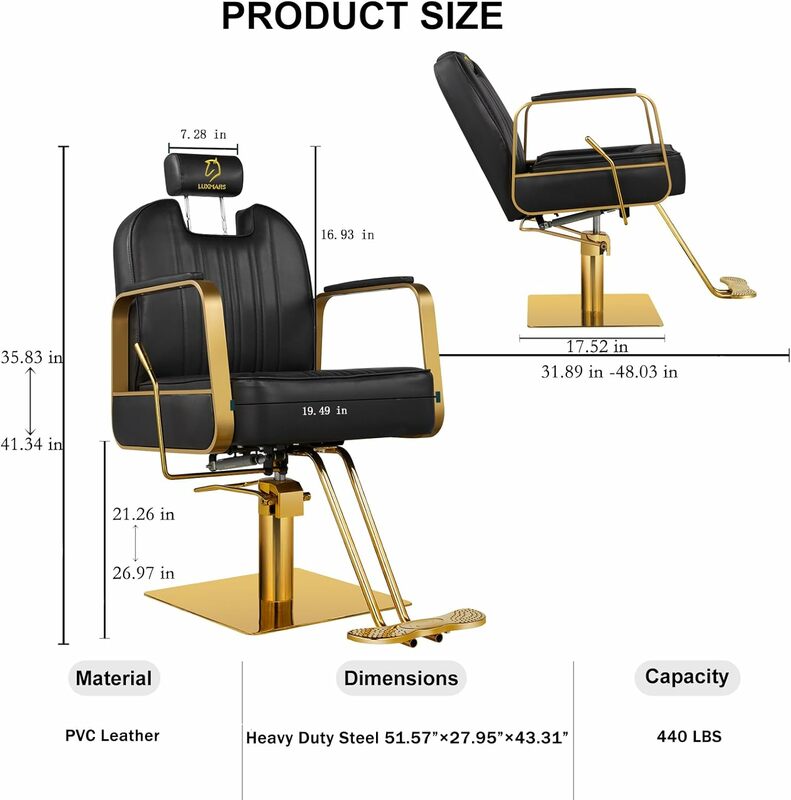 كرسي حلاقة مستلق هيدروليكي ، كراسي صالون حلاقة ، ارتفاع قابل للتعديل ، دوار درجة الشعر ، وشم تشاي
