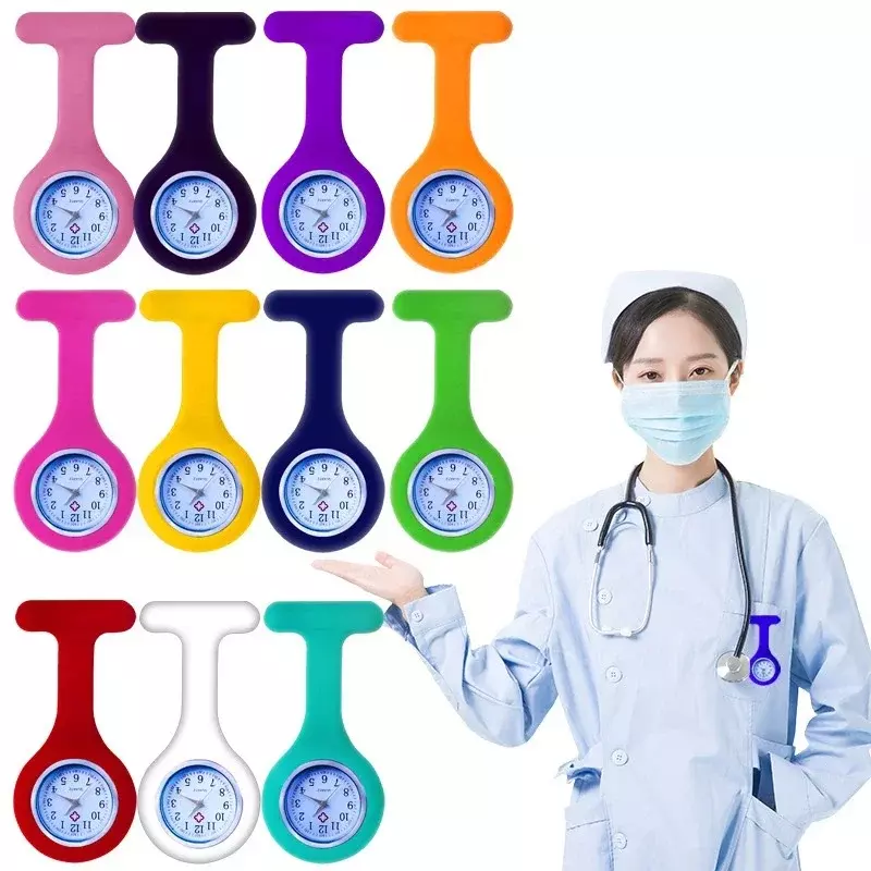 ساعة ممرضة من السيليكون مزودة ببطارية مجانية ، ساعات جيب صغيرة لطيفة ، بروش ممرضة ، سترة فوب ، ساعة طبيب ، ساعة نسائية ، ساعة