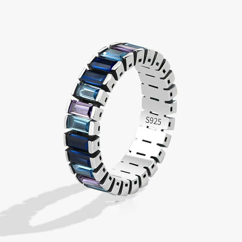 925 فضة تصميم فريد ملون الأزرق حجر خاتم للنساء مجوهرات الاصبع قابل للتعديل فتح الدائري للحزب هدية عيد