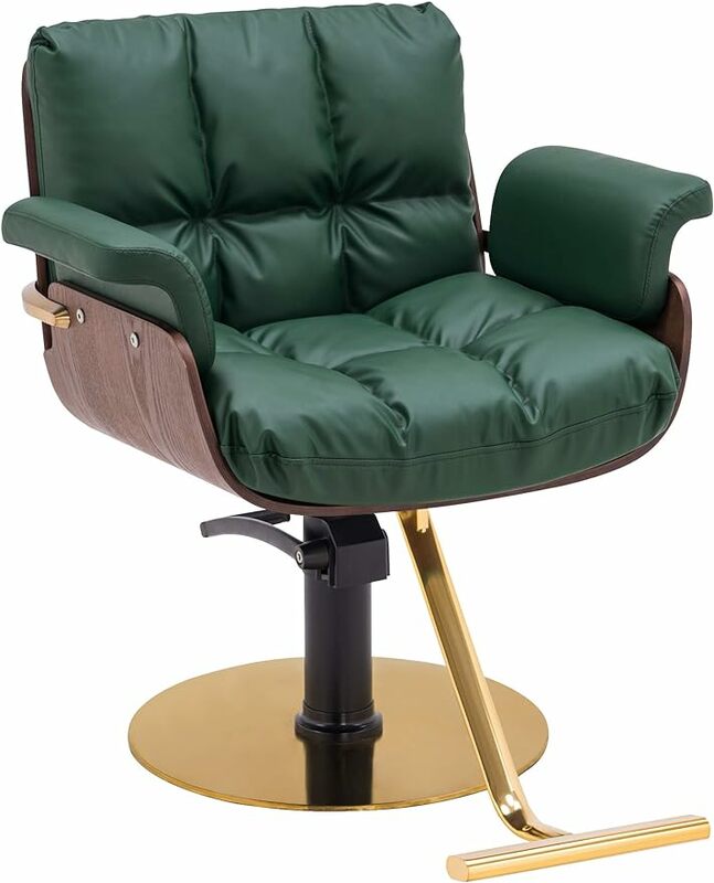 كرسي حلاقة ذو إطار خشبي منحني هيدروليكي ، كرسي صالون ، قص الشعر ، سبا للتجميل ، معدات تصفيف الصالونات ، أخضر ،