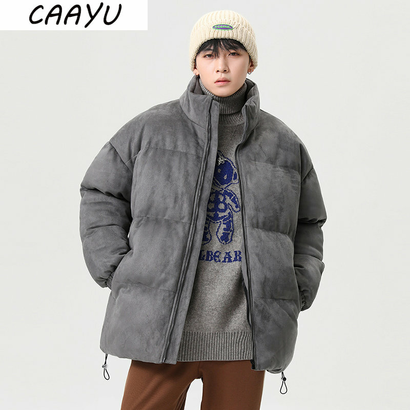 CAAYU 2022 سترة شتوية للرجال موضة Harajuku معطف الصوف المتضخم اليابانية الشارع الشهير يندبروف أبلى معطف رمادي الذكور
