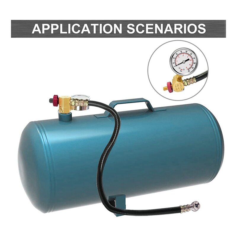 أجزاء صمام خزان الهواء مع مقياس ، مجموعة إصلاح خزان الهواء تأتي مع 2 بوصة قياس الضغط مع 1/8 بوصة NPT ، 4 قدم خرطوم الهواء