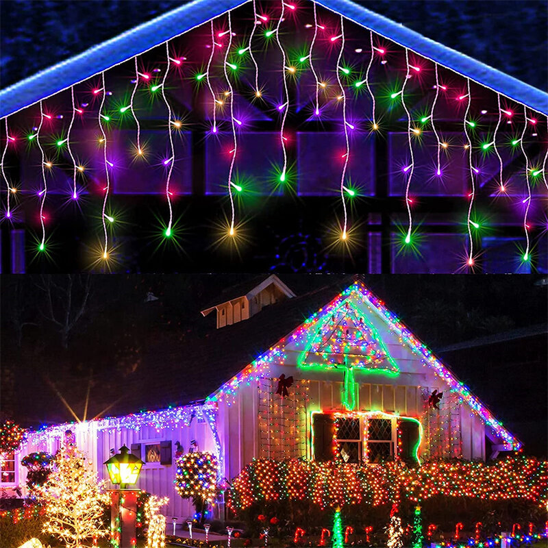 مقاوم للماء 8 طرق LED جليد الستار سلسلة أضواء في الهواء الطلق للاتصال 5 متر عيد الميلاد الجنية أضواء جارلاند للحزب حديقة ديكور