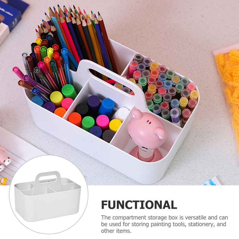 منظم فرش مكياج مبتكر مقسم ، صندوق سطح مكتب محمول ، قلم تحديد ألوان مائية ، سعة كبيرة ، أدوات مكتبية للطلاب ، أبيض