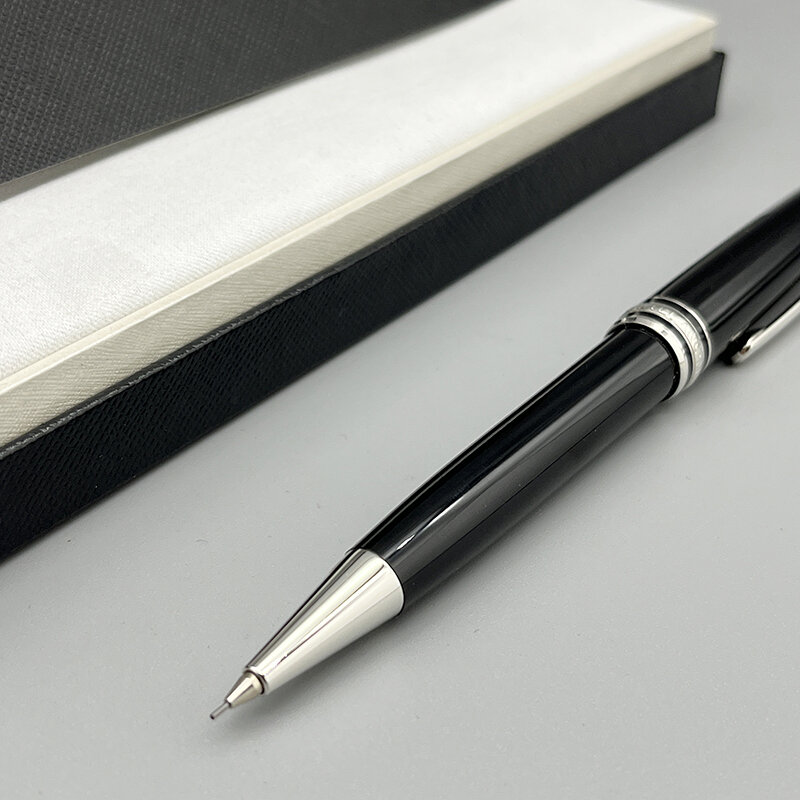 قلم رصاص ميكانيكي كلاسيكي MB ، قرطاسية مكتبية مع إعادة تعبئة إضافية ، راتينج أسود ، زخارف ذهبية وفضية ،