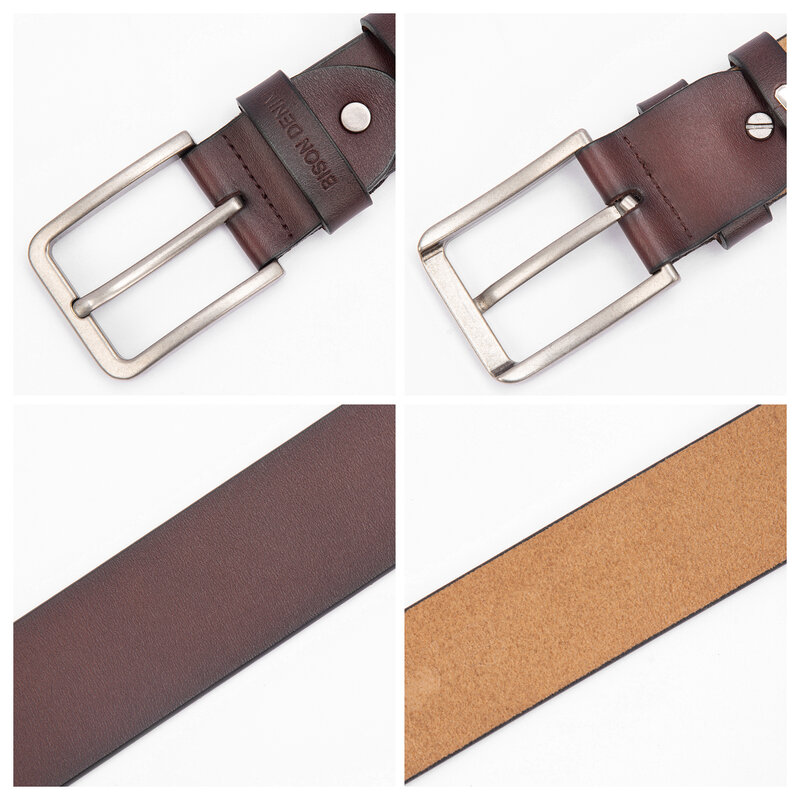 BISON DENIM-حزام جلدي فاخر مصنوع يدويًا ، مشبك دبوس عتيق ، حزام غير رسمي ، جودة عالية ، حزام جلد البقر العتيق الفاخر للرجال