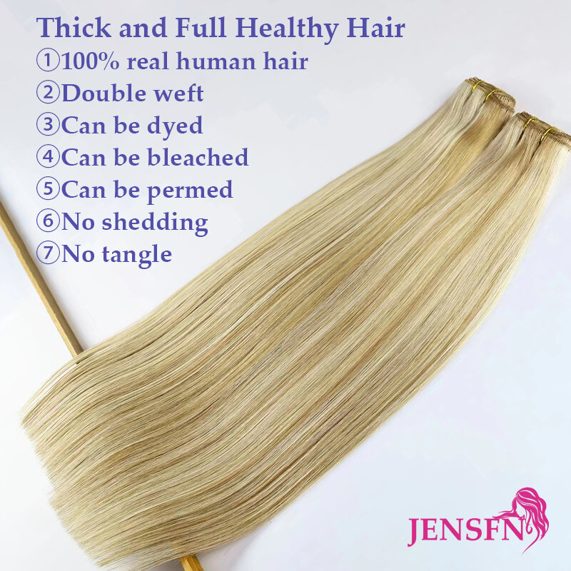 JENSFN-وصلات لحمة مستقيمة ، شعر بشري حقيقي ، شعر ريمي طبيعي ، خياطة في نسج ، لون أشقر بني ، 50 جم ، 16 بوصة-24 بوصة