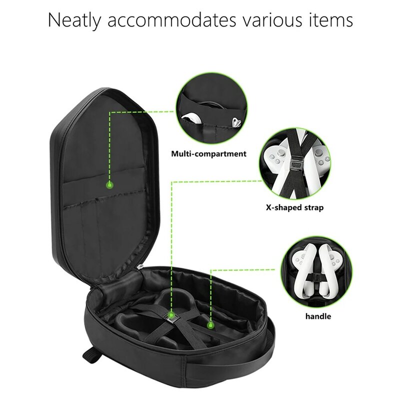 حقيبة ظهر ذات حبال متقاطعة مع الجسم لـ Oculus ، VR Quest 2 ، Apple Vision Pro ، سعة قابلة للتوسيع ، وحدات تحكم تخزين ثابتة ، حزام رأس ، الكل