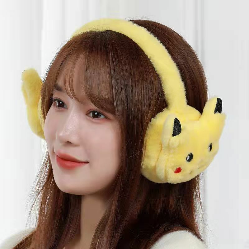 غطاء للأذنين من القطيفة من Pikachu غطاء للأذنين لطيف ناعم على شكل رسوم متحركة مصنوع من القطيفة غطاء للأذنين الدافئ للشتاء للأطفال فوق سن 6 سنوات