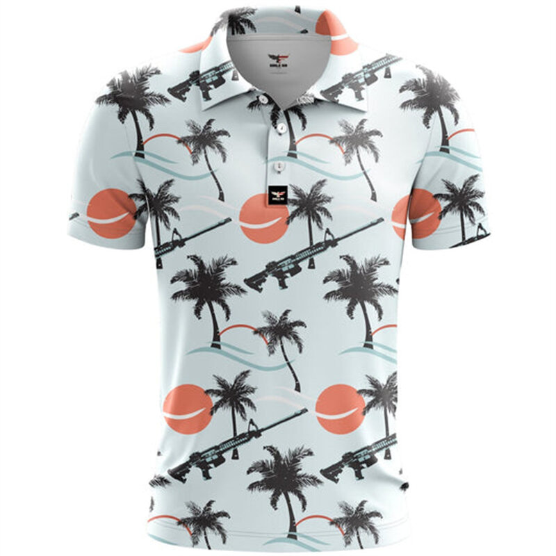 قميص بولو مطبوع ثلاثي الأبعاد لشجرة النخيل للرجال ، رجل عطلة هاواي ، قميص بيكيه للشاطئ ، أكمام قصيرة ، الصيف ، قميص بولو بطية صدر مضحكة ، منتجع