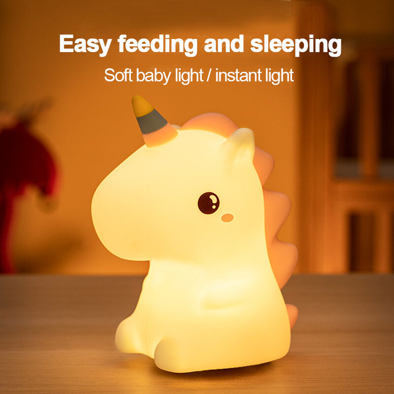 يونيكورن سيليكون LED ضوء الليل للأطفال ، USB قابلة للشحن ، الكرتون الحيوان ، ديكور غرفة نوم ، مصباح اللمس ، هدايا للأطفال