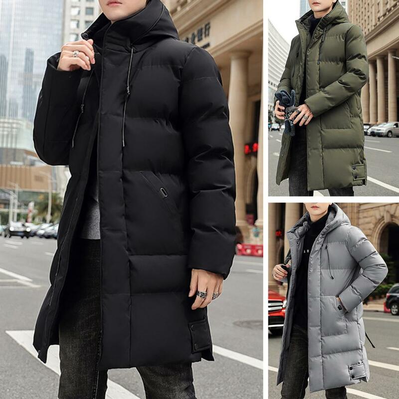 الشتاء الرجال الترفيه الاتجاه وسيم متوسطة طول أسفل معطف مقنعين سميكة وسادة مبطنة الدفء زمم الرجال معطف الشتاء