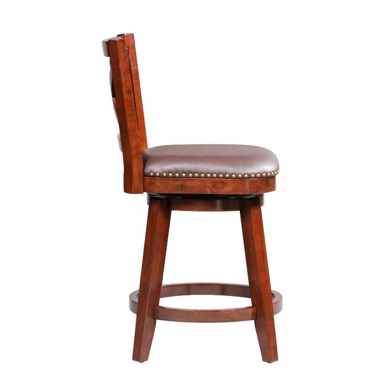 كرسي خشبي دوار بني كرز بدون ذراع ، ارتفاع عداد 23-28 في عصري تقليدي في منتصف القرن