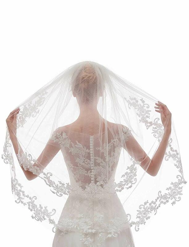 المرأة 2-الطبقة الدانتيل الحجاب الزفاف مع مشط ، الحجاب العاجي ، اكسسوارات للشعر الزفاف