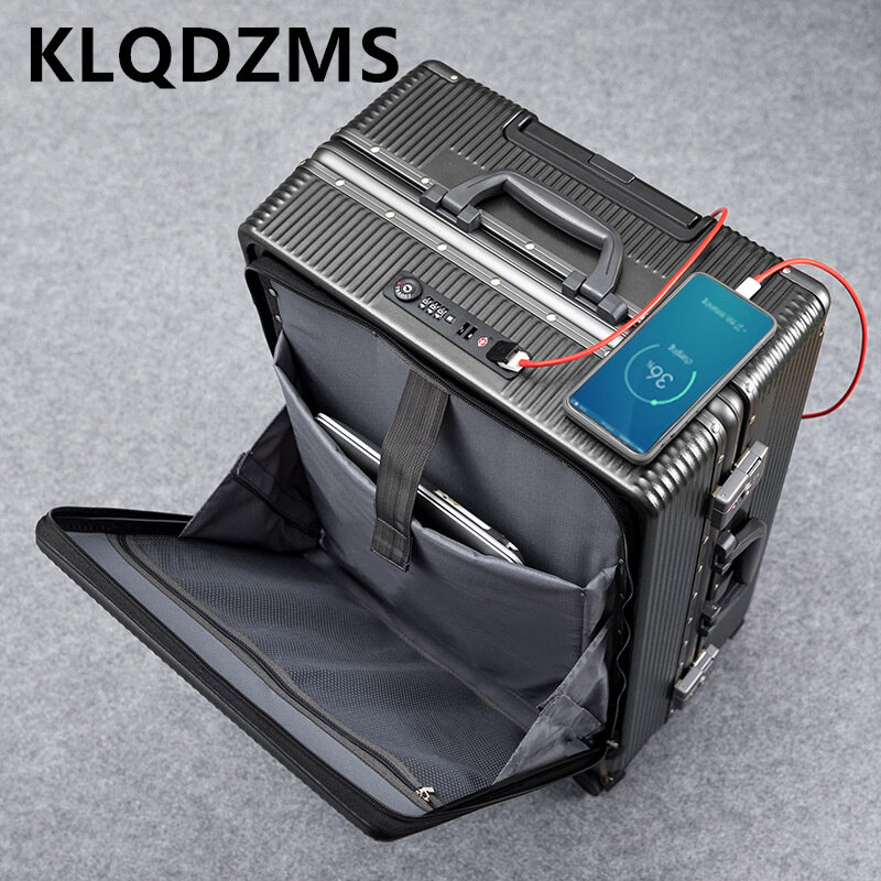 KLQDZMS-حقيبة سفر بإطار من الألومنيوم ، علبة صعود 20 بوصة ، فتحة أمامية ، حقيبة سفر بشحن USB ، 24 بوصة ، 26 حقيبة سفر في المقصورة