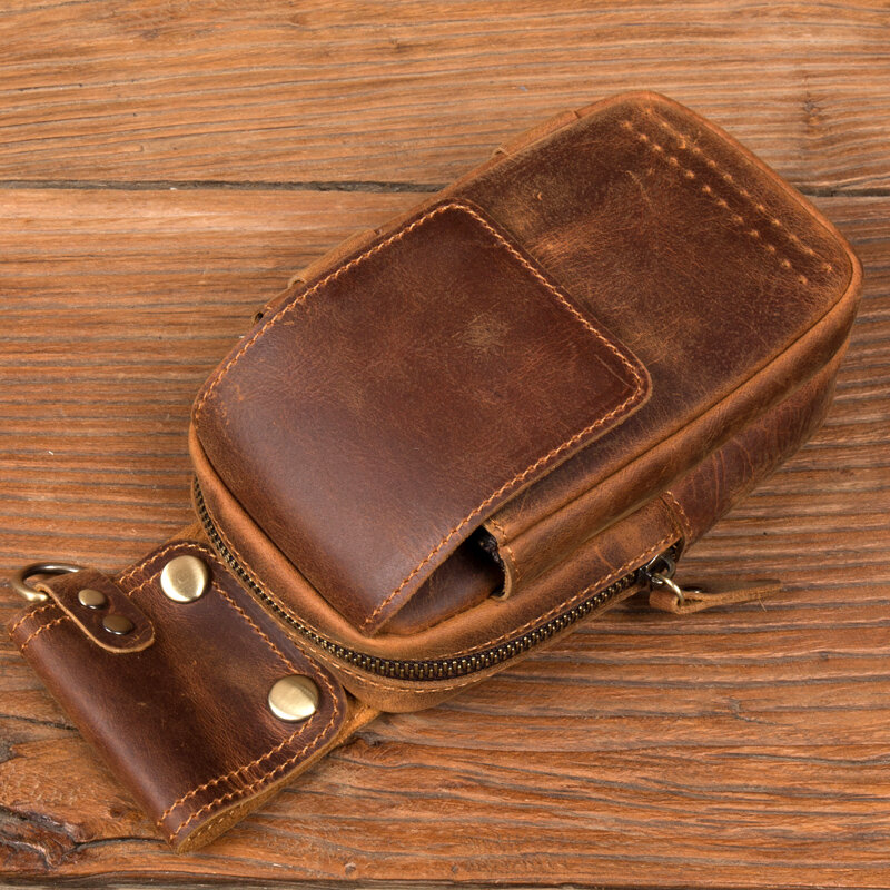 حقيبة هاتف محمول من الجلد بتصميم كلاسيكي صغير للرجال ، طبقة باوتو ، جيوب صغيرة ، حقيبة ساق