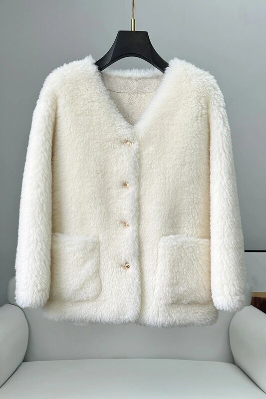 Aorice-معطف فرو من الصوف الحقيقي للنساء ، سترة ناعمة ، تصميم القص الأغنام ، دافئ لفصل الشتاء ، CT342
