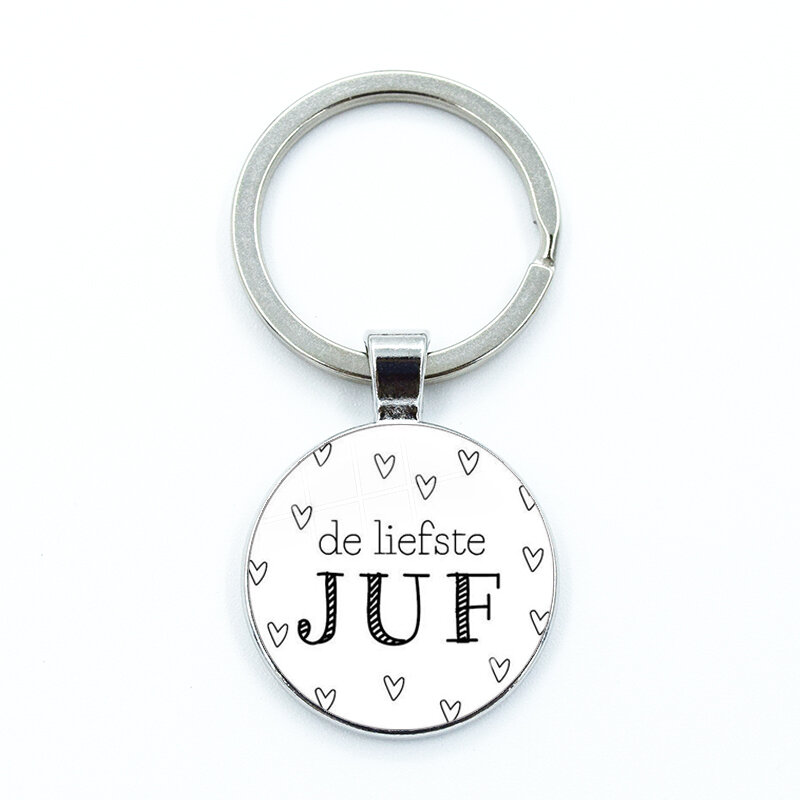 سلسلة مفاتيح من VOOR DE Liefste Juf مزودة بشماعة من الزجاج ، سلسلة مفاتيح مزودة برف من قماش القصدير ، رسالة شكر لك عزيزي المعلم هدية